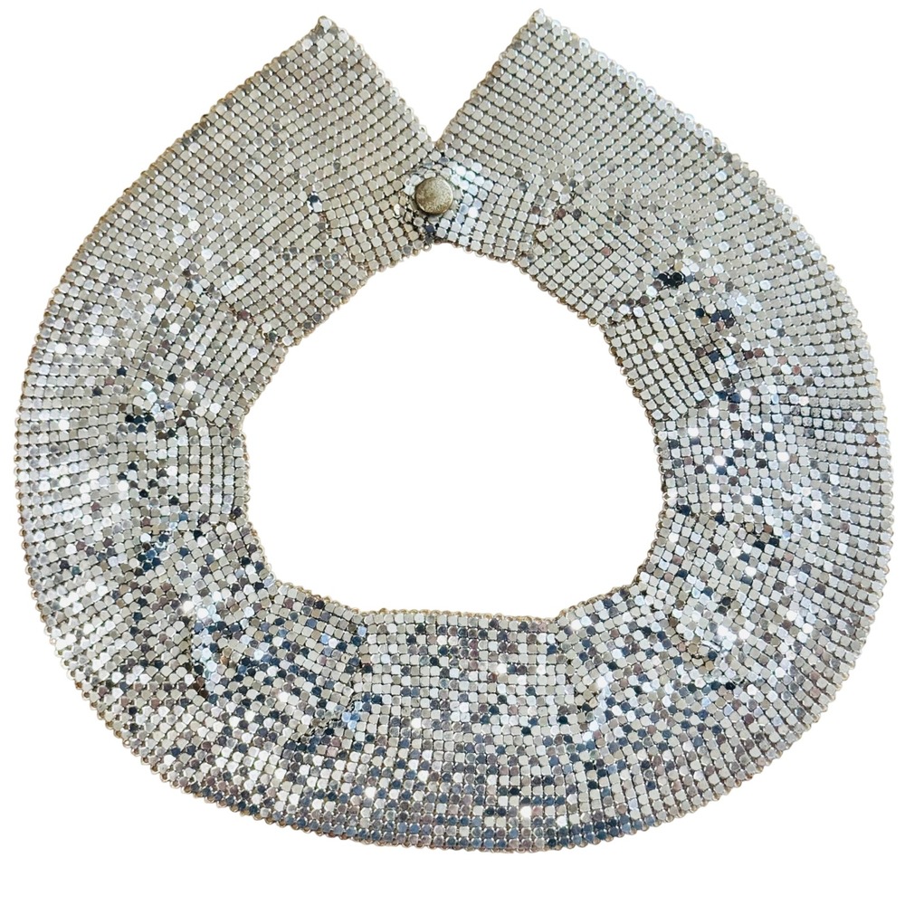 Rau Fastener Co Mesh Scarf Necklace‎ VTG Statement Choker Silver Tone Metal 21"